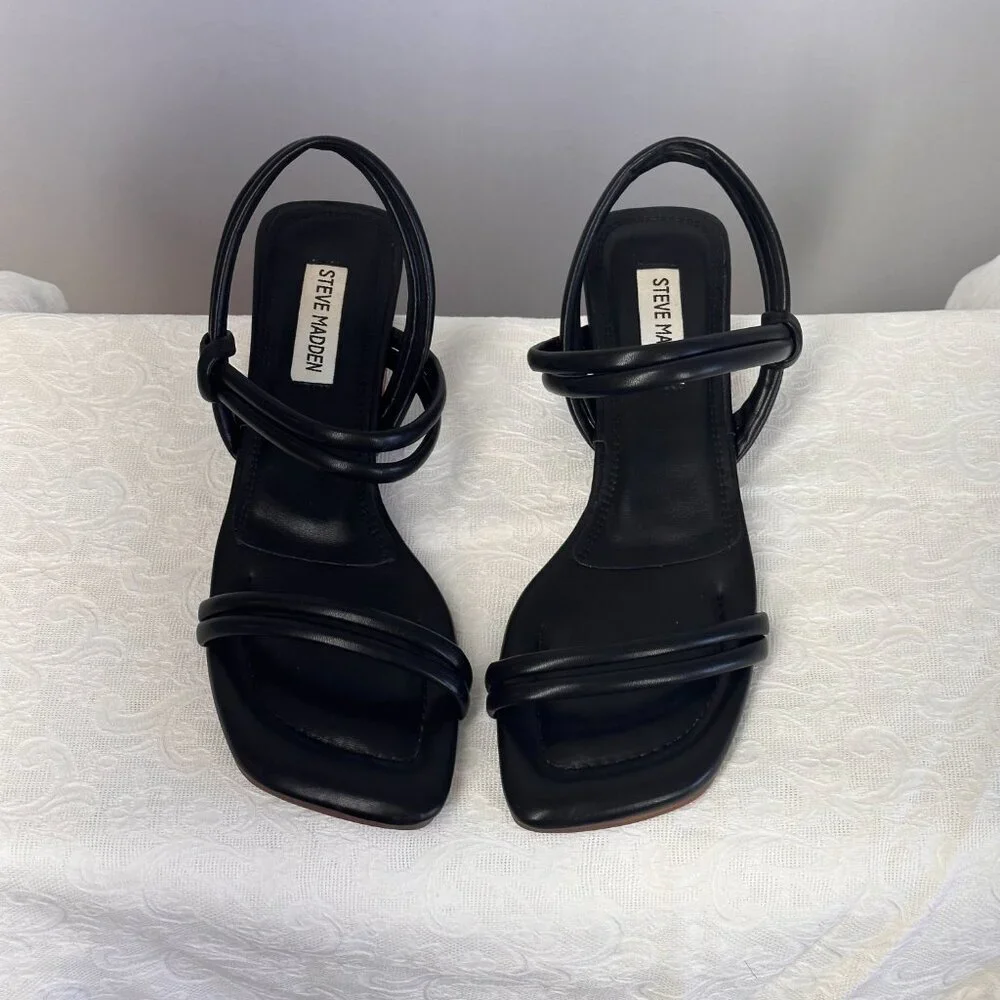 Steve Madden Black Hattie Sandals | 7.5 | Slingback Kitten Heels | Office Siren - Picture 6 of 9
